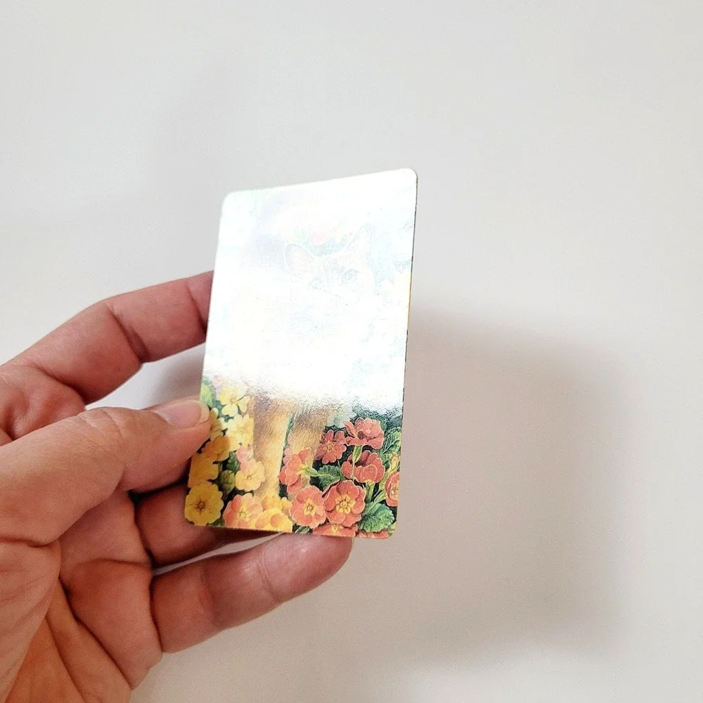 Vintage 90s Lesley Ivory Cats Card Bookmark- Spiro in Primulas 1990 Antioch W213